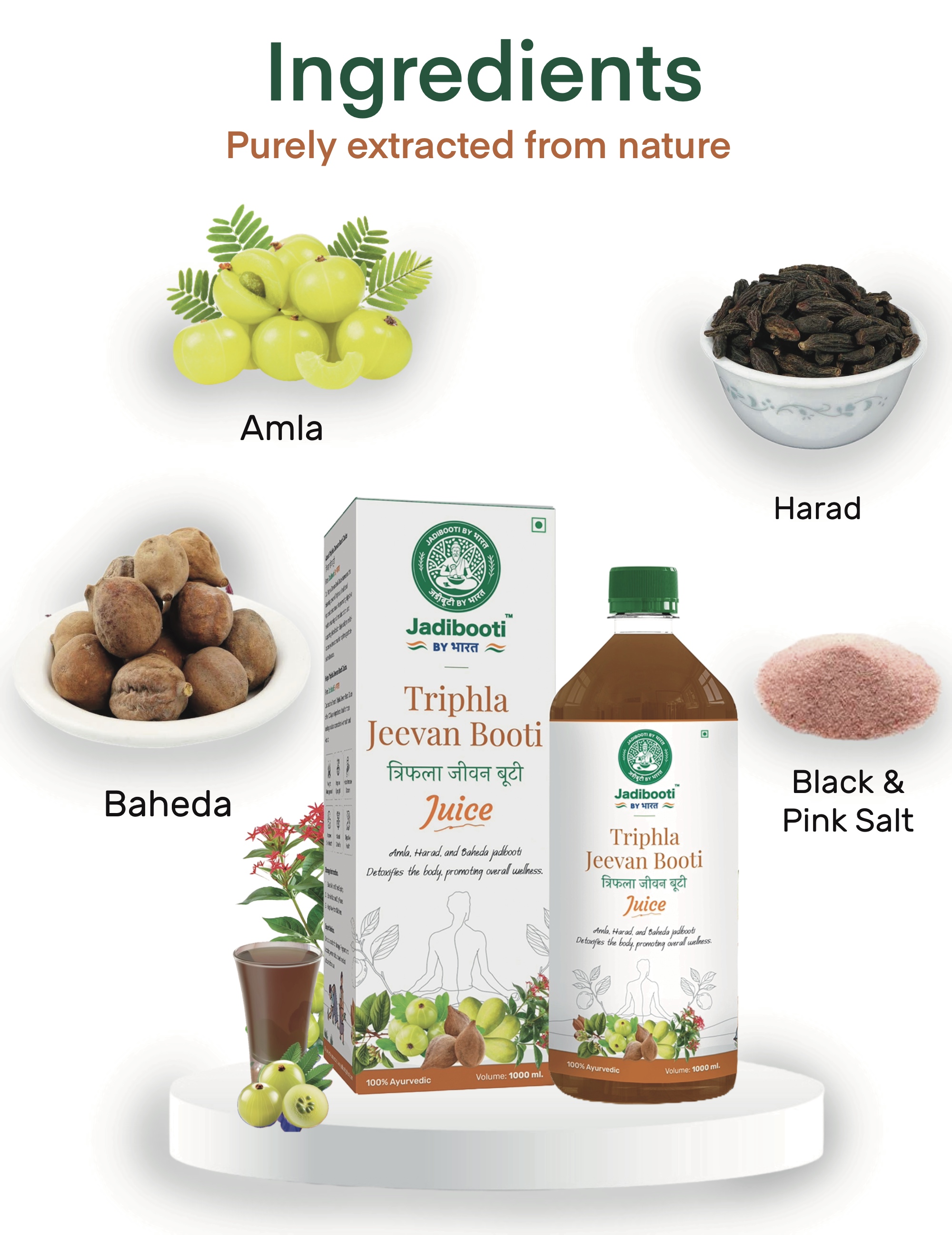 Jadibooti Ayurvedic Juice Combo – Slim Fit and Triphla Jeevan Booti Juice with Gurmar, Garcinia, Amla, Harad, and Baheda for natural weight management and body detox